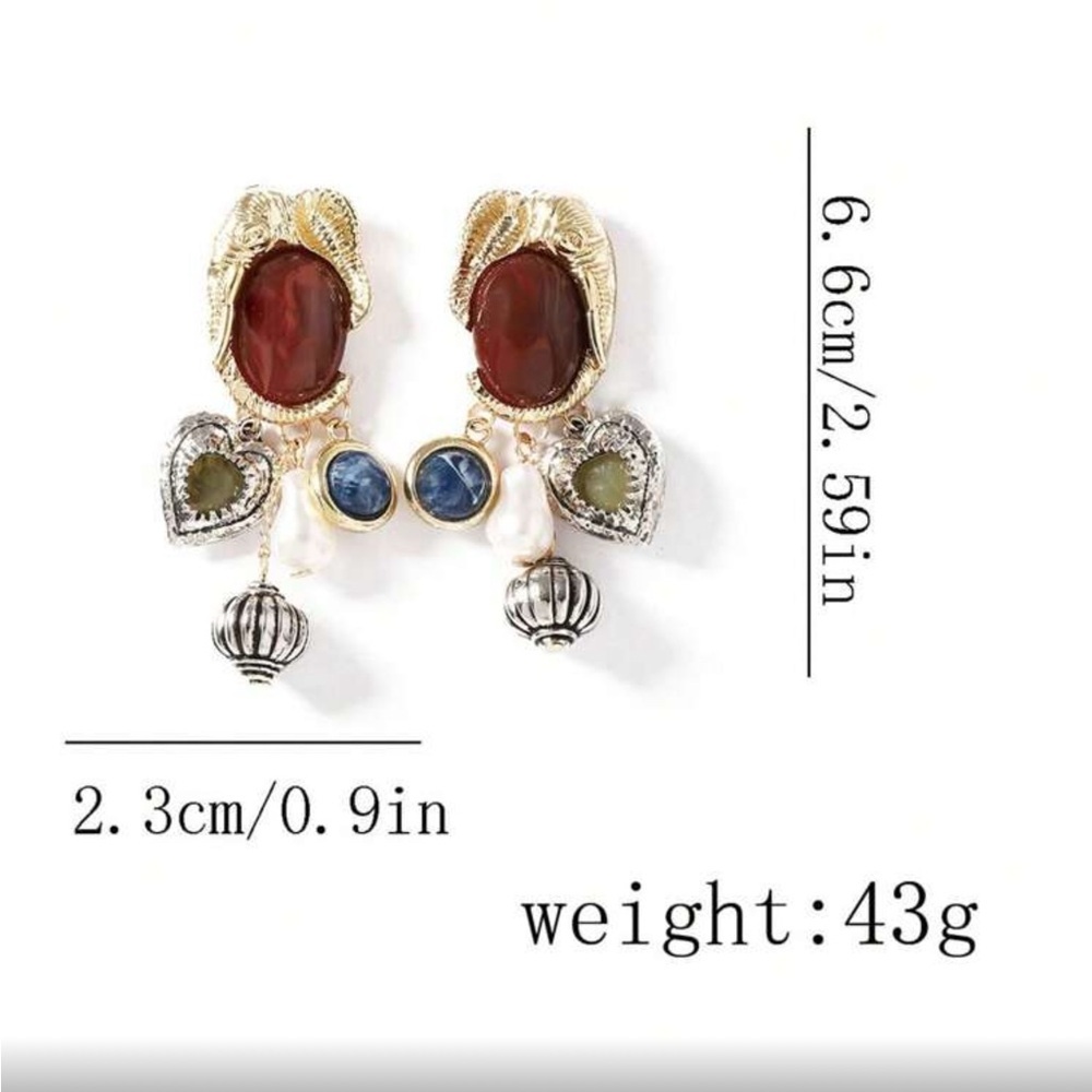 ✨NEW Tribal Bohemian Vintage Gold and Red Statement Earrings - Picture 3 of 3
